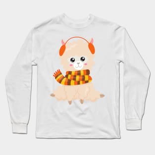 Autumn Llama, Cute Llama, Llama With Scarf, Alpaca Long Sleeve T-Shirt